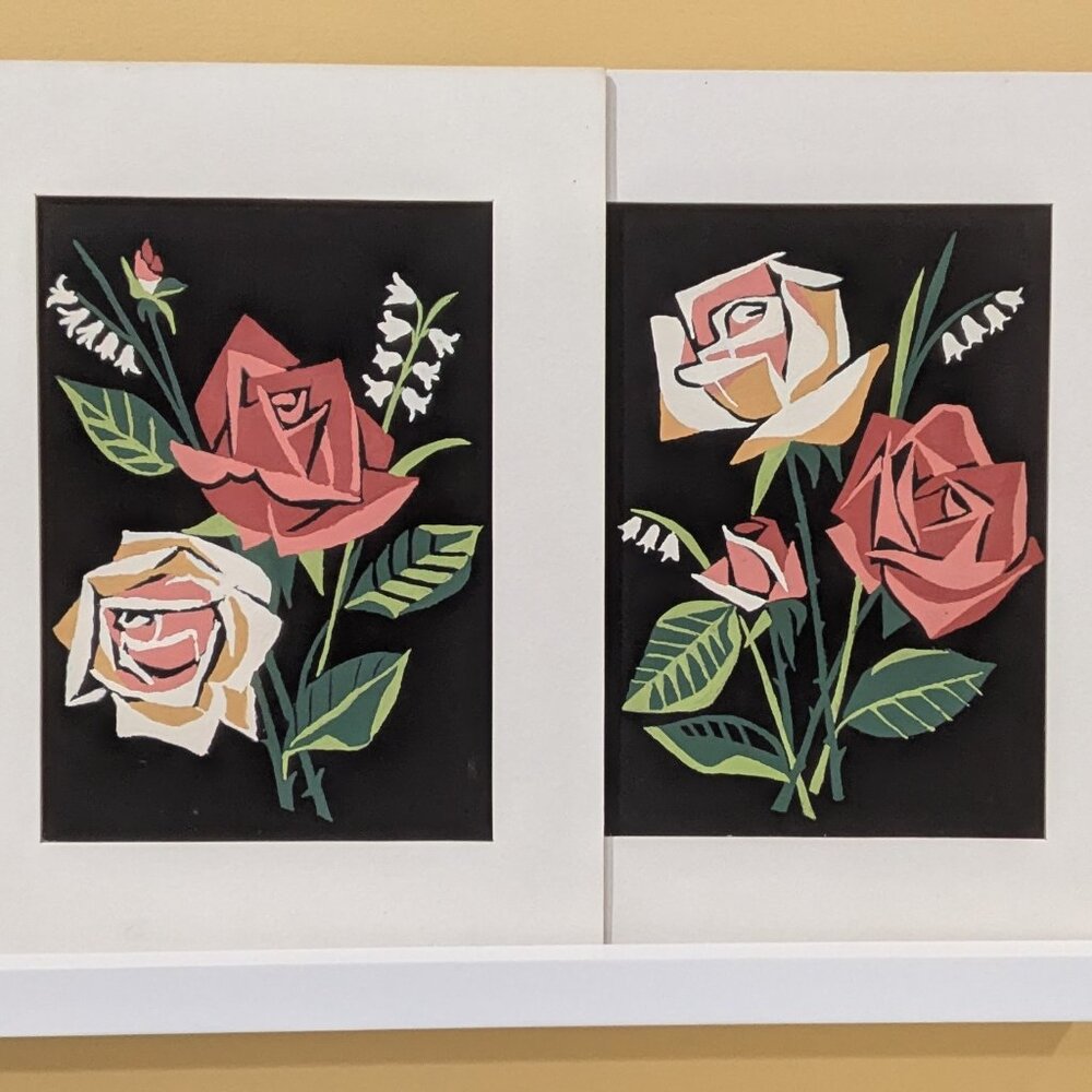 Vintage Palmer Pann Black Magic Rose Bouquet PBN - Set of 2 - 1950s